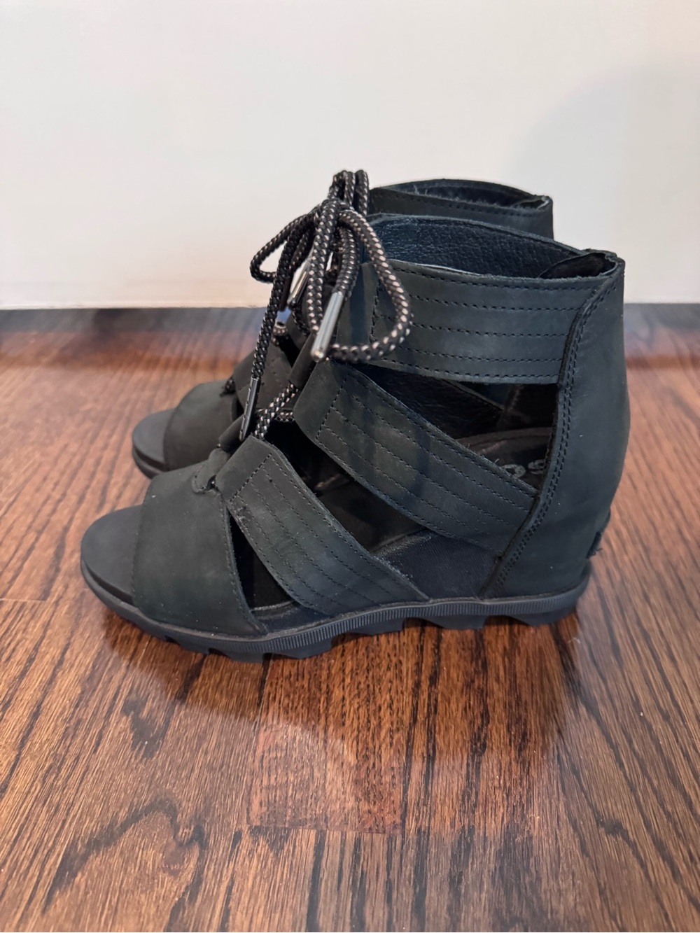 Black Lace-Up Open Toe Women's Sandals - Picture 2 of 7